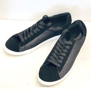 Promod Women’s Black Suede Leather and Glitter like Fabric Sneakers Size EU 39